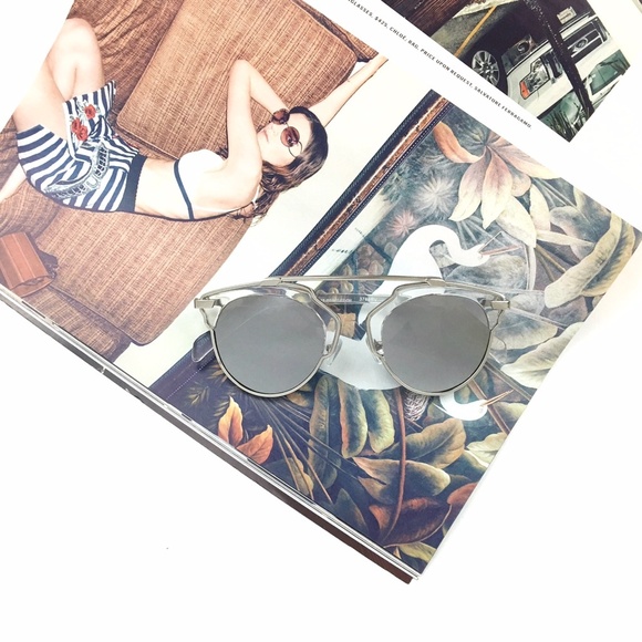RGL Collection Accessories - Silver Mirrored Cateye Statement Sunglasses